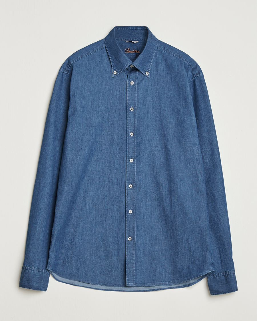 Homme | Chemises | Stenströms | Regular Fit Button Down Garment Washed Shirt Denim