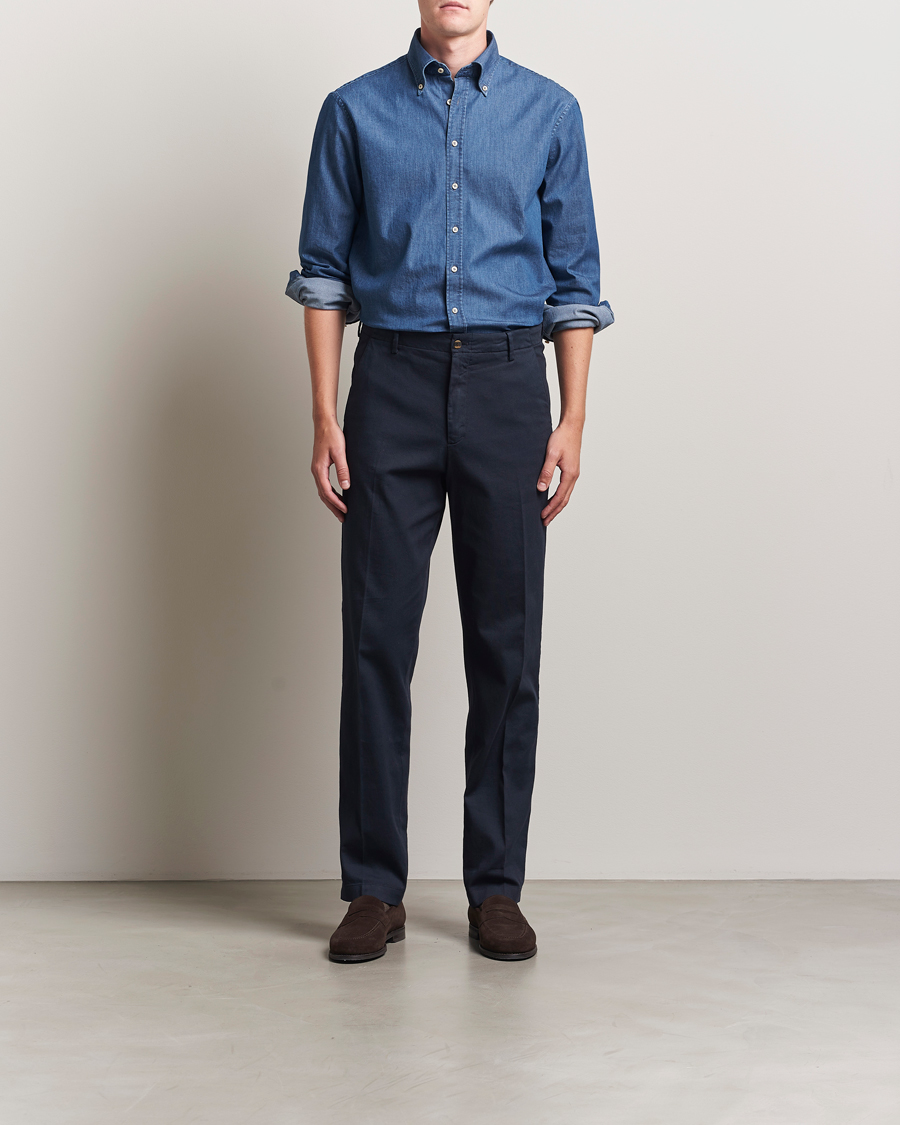 Homme | Chemises | Stenströms | Regular Fit Button Down Garment Washed Shirt Denim