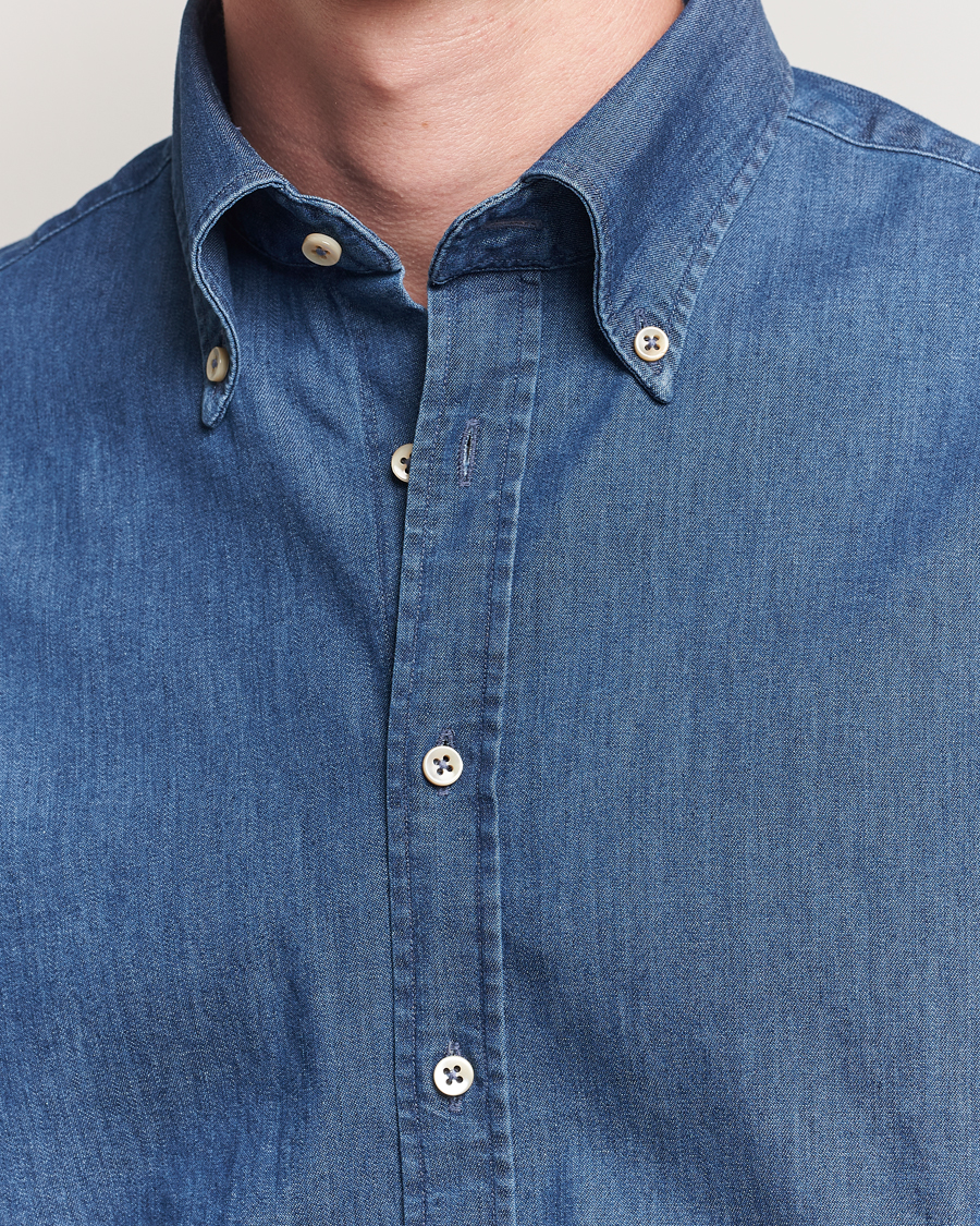 Homme | Chemises | Stenströms | Regular Fit Button Down Garment Washed Shirt Denim