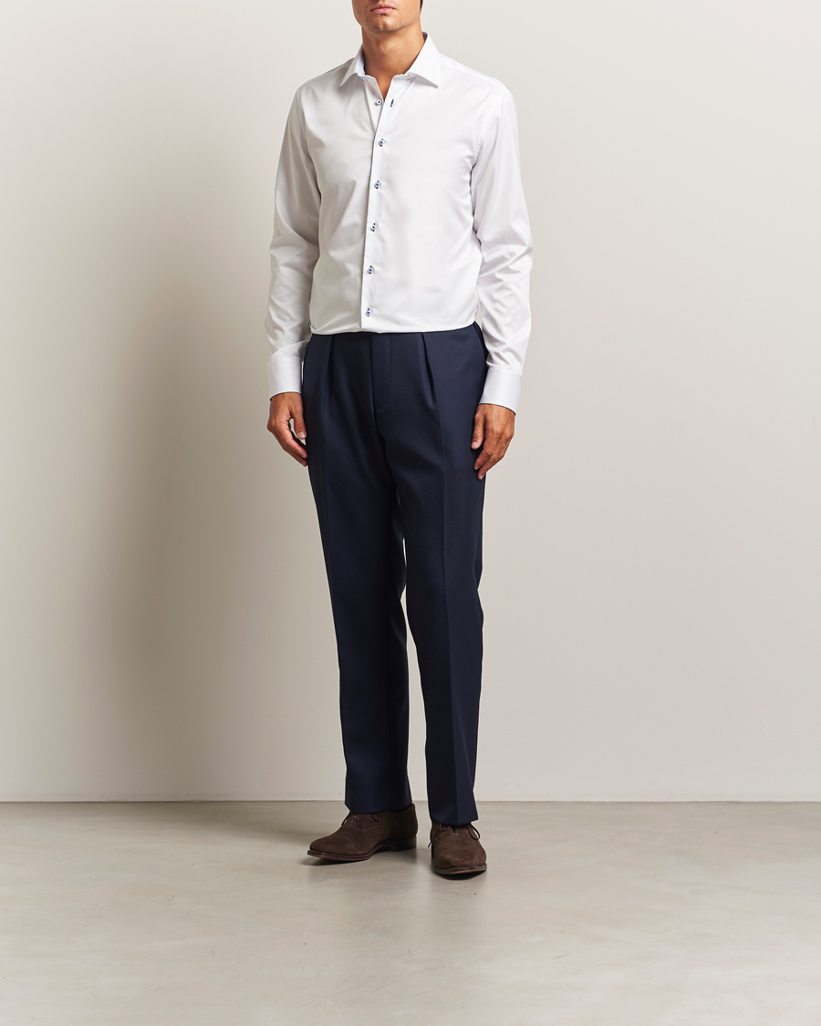 Homme | Chemises | Stenströms | Regular Fit Contrast Cut Away Shirt White