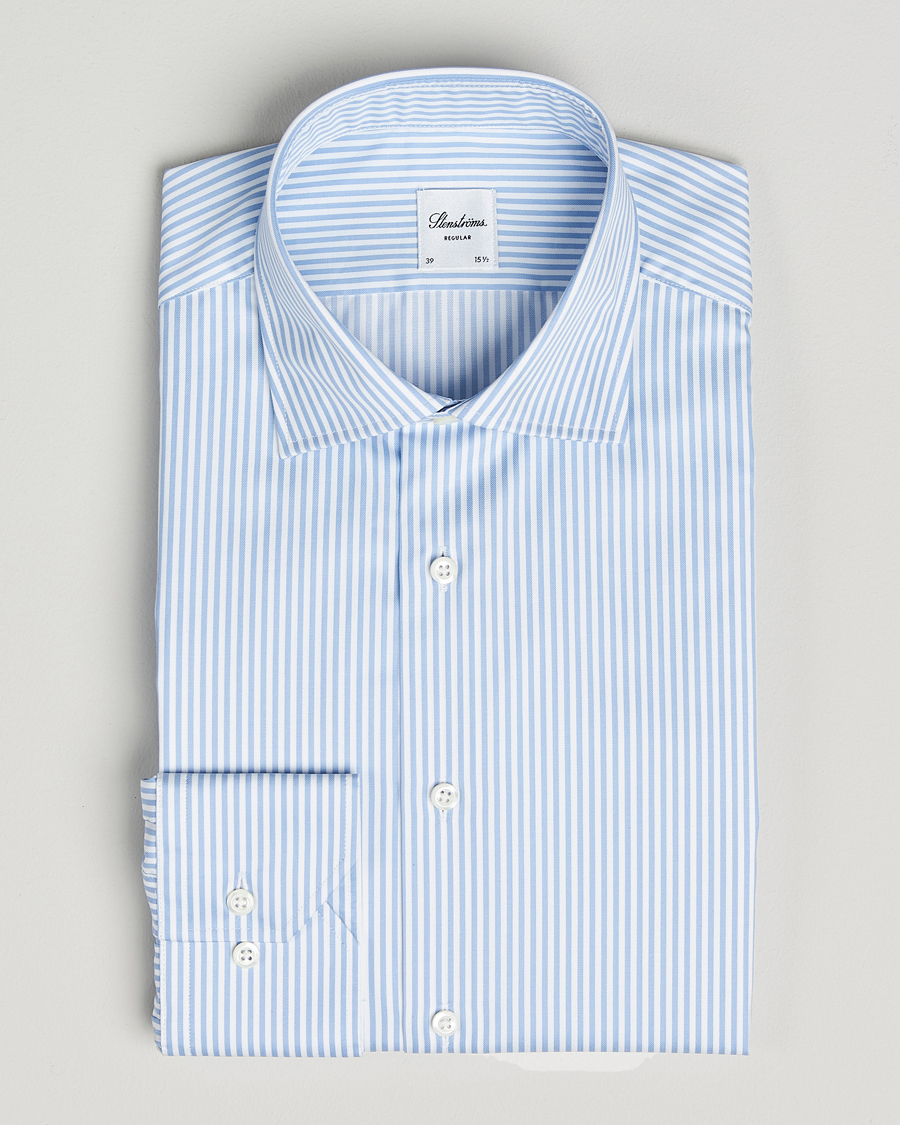 Homme | Chemises | Stenströms | Regular Fit Striped Cut Away Shirt Blue/White