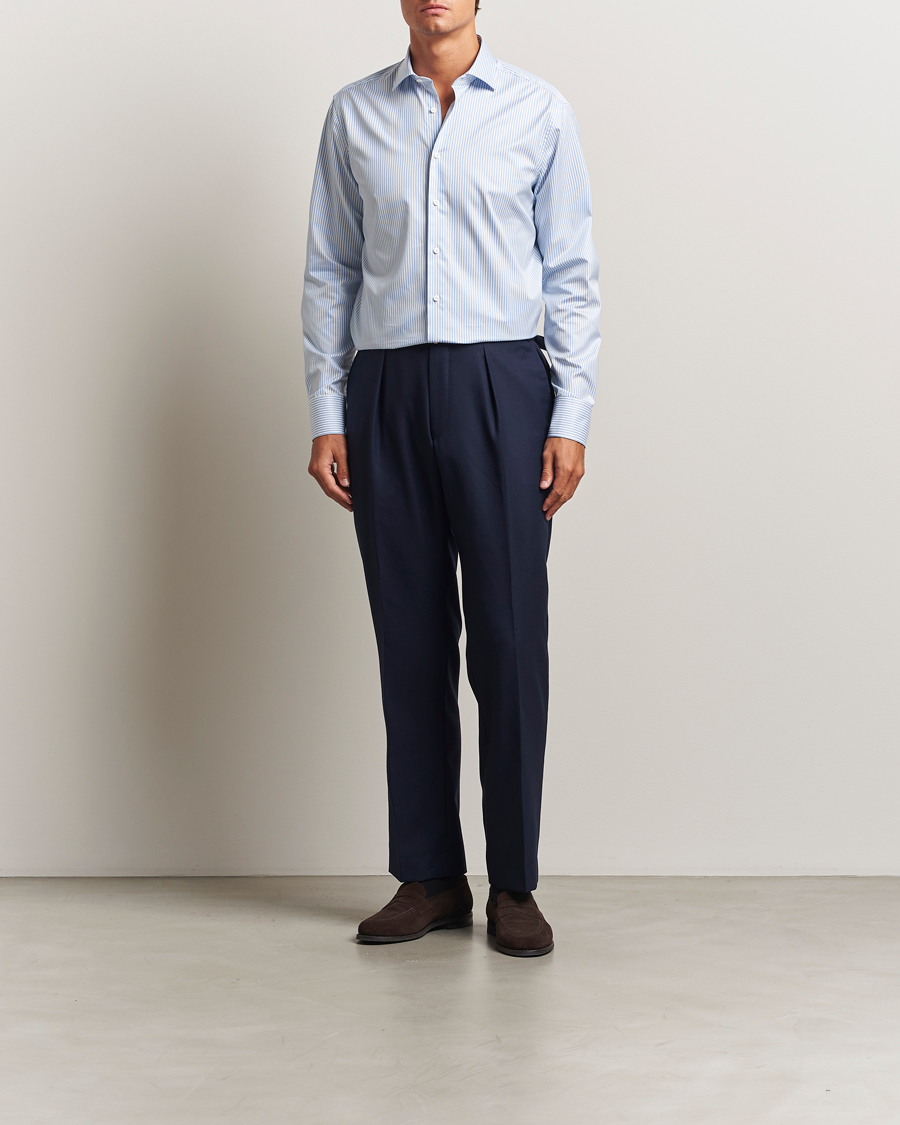 Homme | Chemises | Stenströms | Regular Fit Striped Cut Away Shirt Blue/White