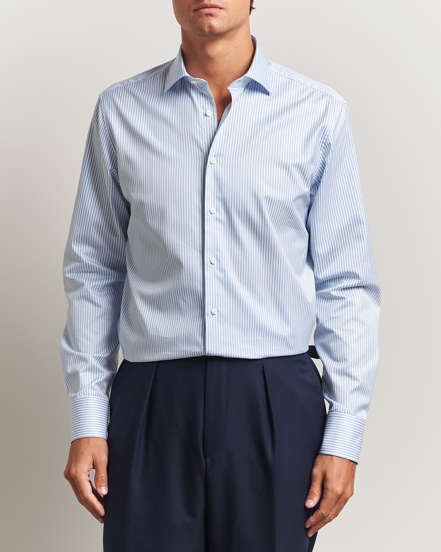Homme | Chemises | Stenströms | Regular Fit Striped Cut Away Shirt Blue/White