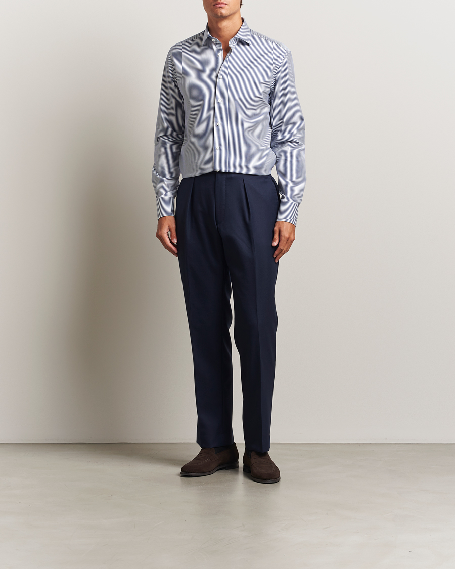 Homme | Chemises | Stenströms | Regular Fit Striped Cut Away Shirt White/Blue
