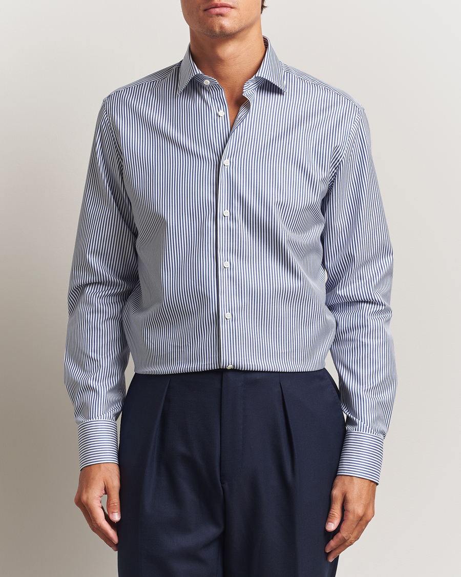 Homme | Chemises | Stenströms | Regular Fit Striped Cut Away Shirt White/Blue
