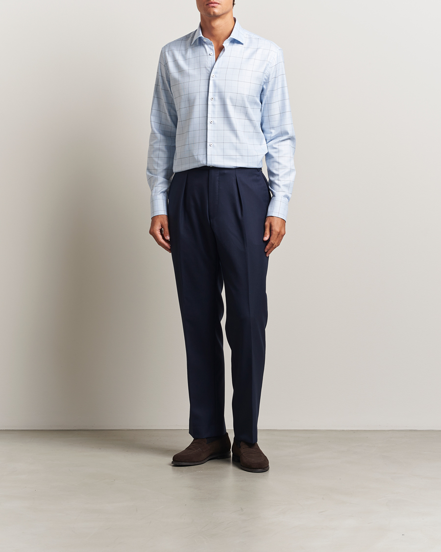 Homme | Chemises | Stenströms | Regular Fit Cut Away Windowpane Shirt Blue