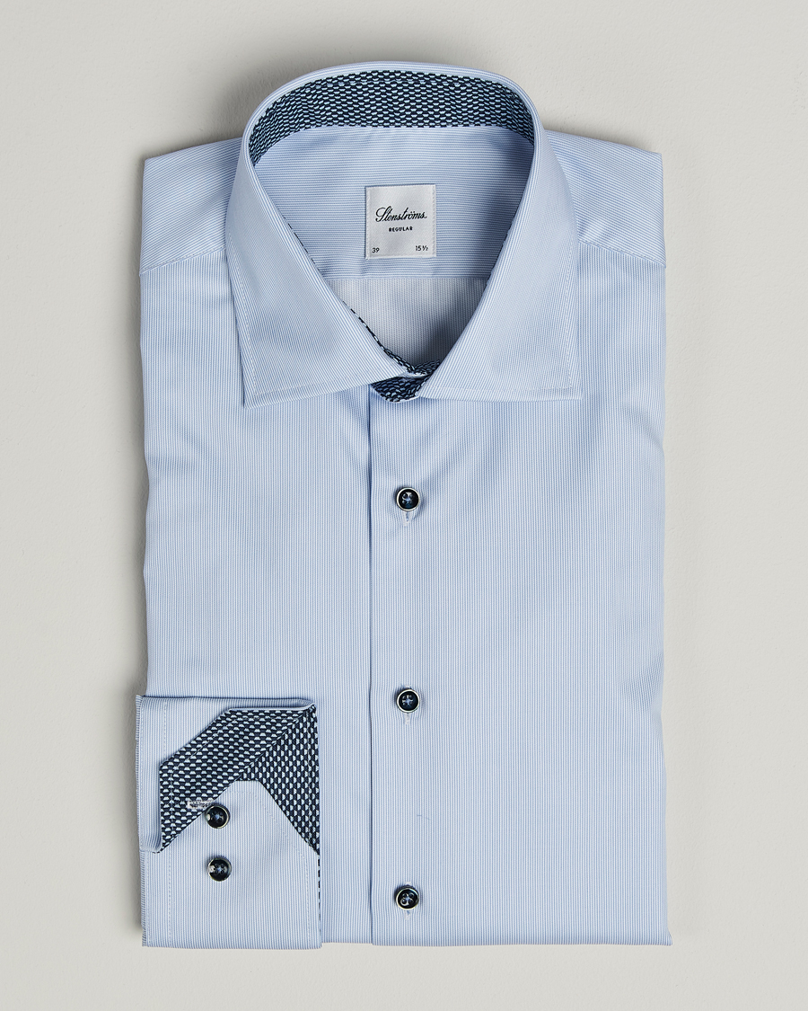Homme | Chemises | Stenströms | Regular Fit Contrast Cotton Shirt White/Blue