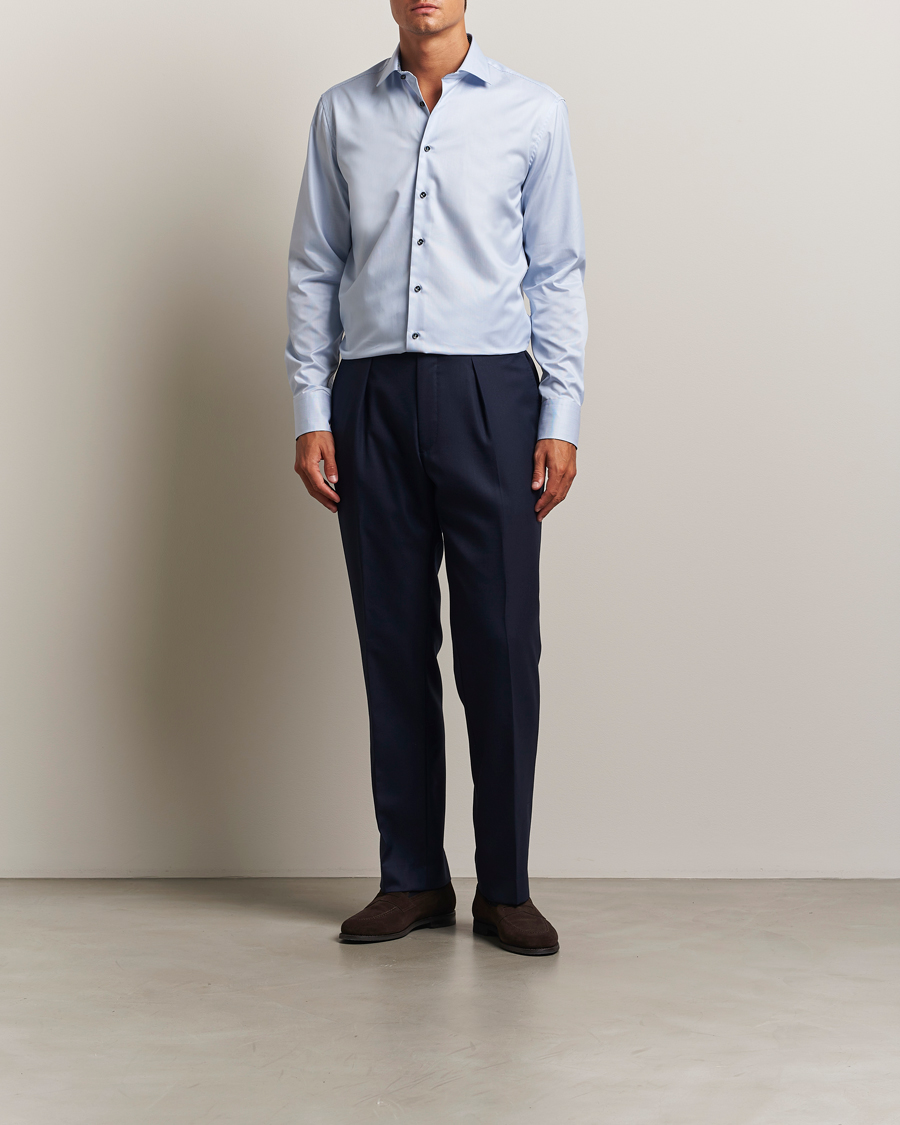 Homme | Chemises | Stenströms | Regular Fit Contrast Cotton Shirt White/Blue