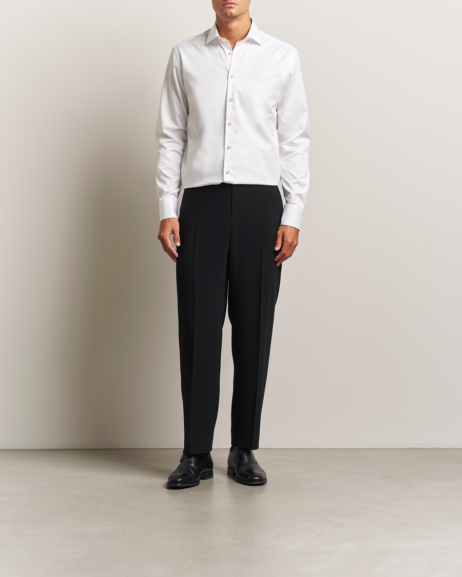 Homme | Chemises | Stenströms | Regular Fit Contrast Cotton Shirt White
