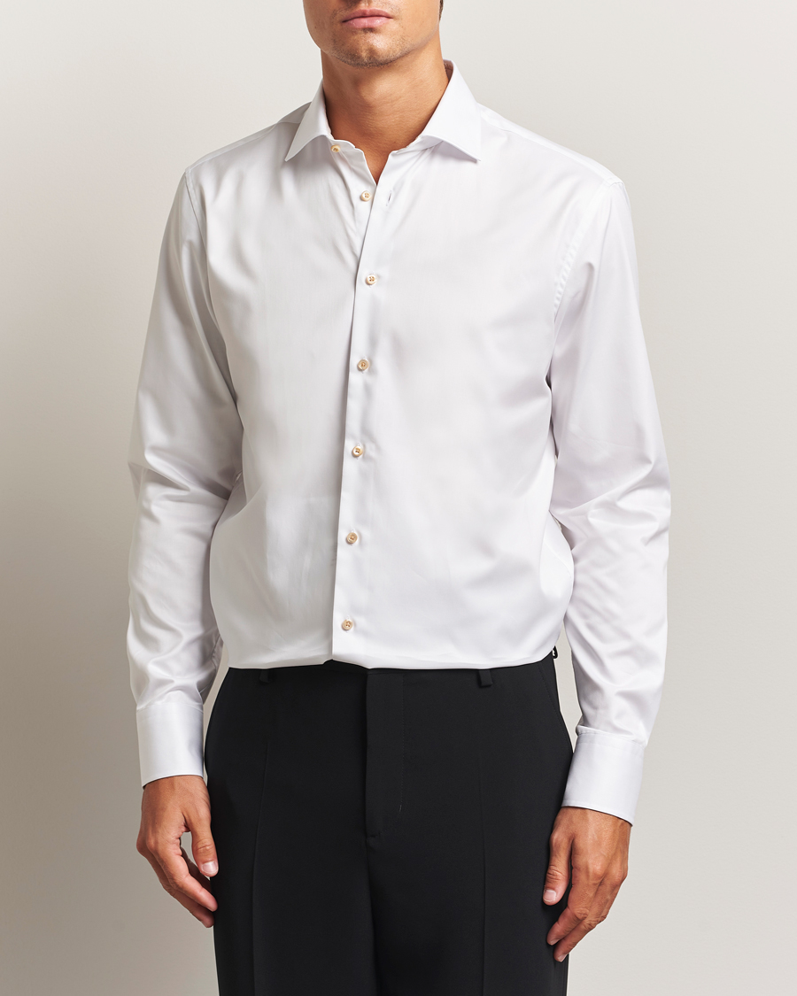 Homme | Chemises | Stenströms | Regular Fit Contrast Cotton Shirt White