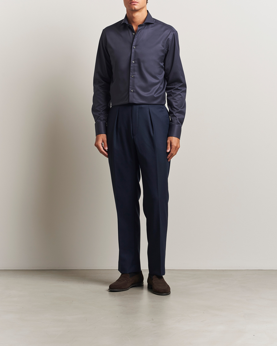 Homme | Chemises | Stenströms | Regular Fit Extreme Cut Away Shirt Navy