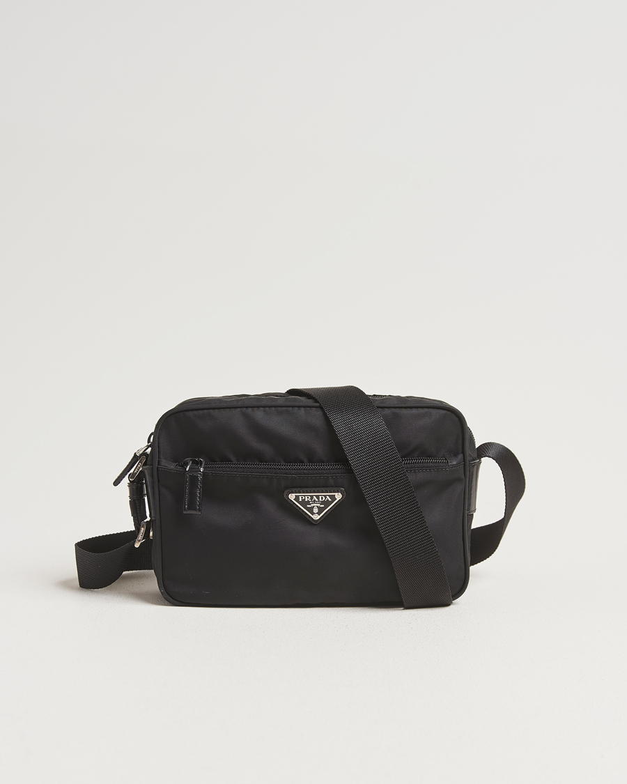 Homme | Prada Pre-Owned Tessuto Nylon Leather Shoulder Bag Black | Prada Pre-Owned | Tessuto Nylon Leather Shoulder Bag Black