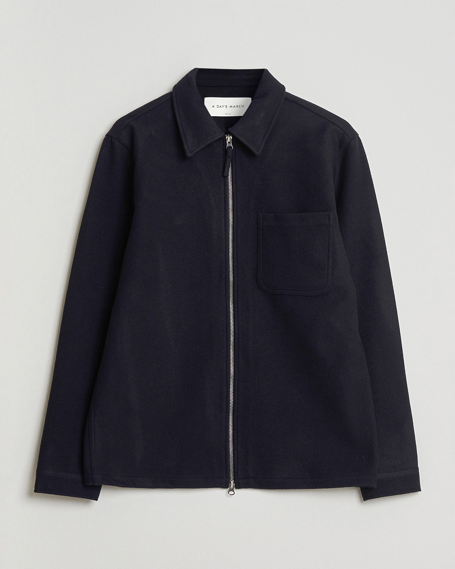 Homme | Chemises | A Day's March | Fraser Wool Zip Overshirt Navy