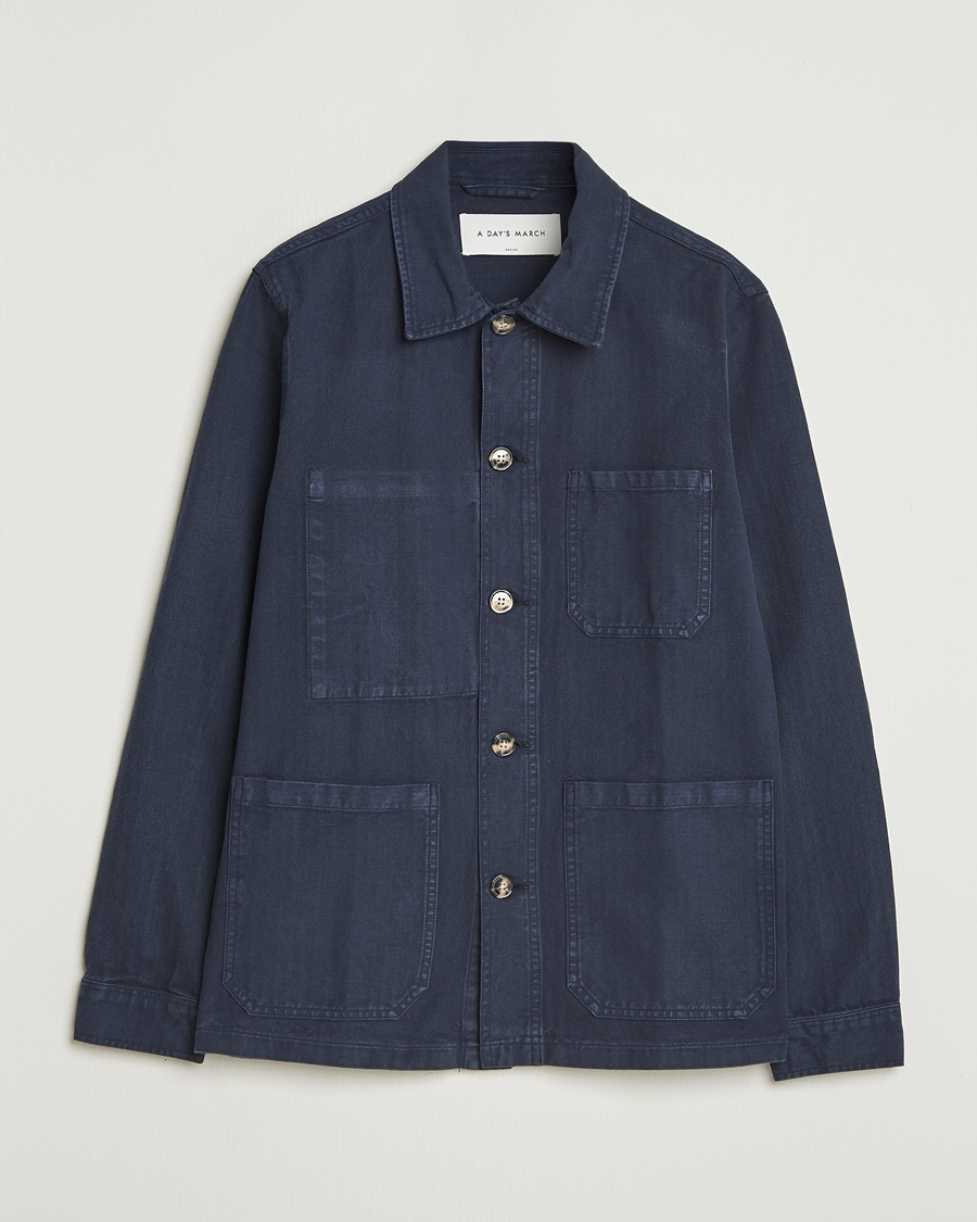 Homme | Chemises | A Day's March | Original Herringbone Overshirt Navy