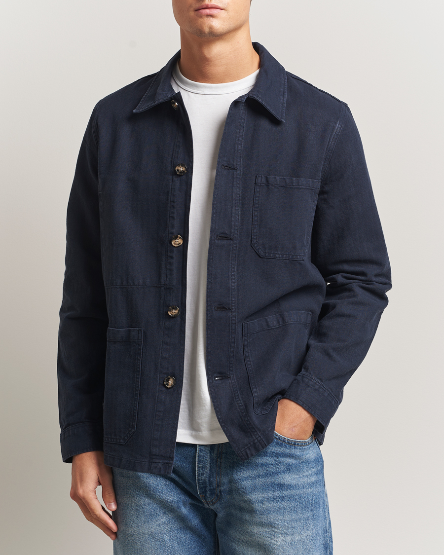 Homme | Chemises | A Day's March | Original Herringbone Overshirt Navy