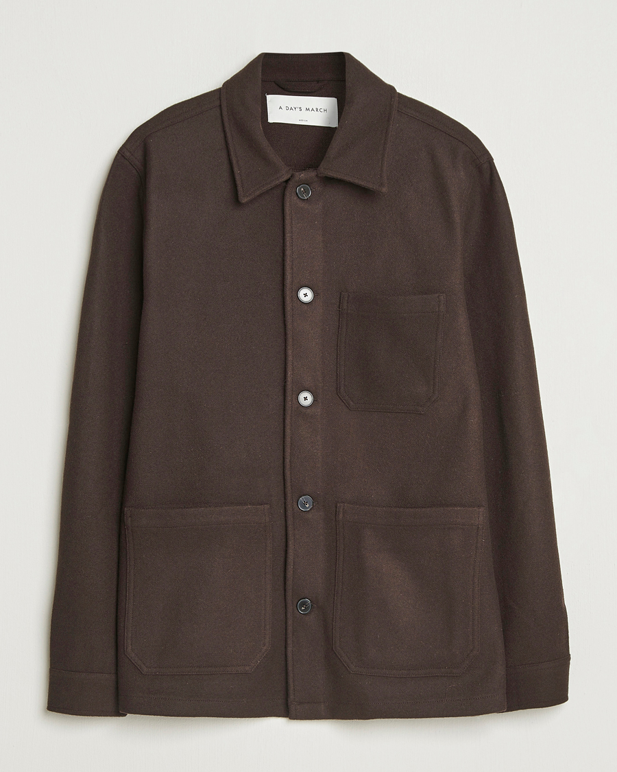 Homme | Chemises | A Day's March | Original Wool Overshirt Chocolate