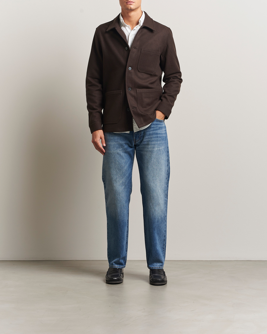 Homme | Chemises | A Day's March | Original Wool Overshirt Chocolate