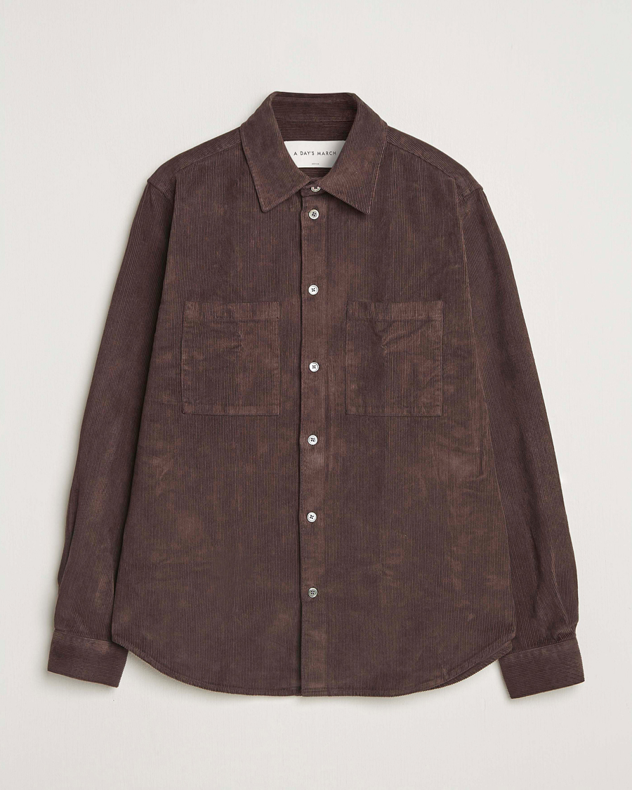 Homme | Chemises | A Day's March | Rupert Cord Shirt Dark Brown