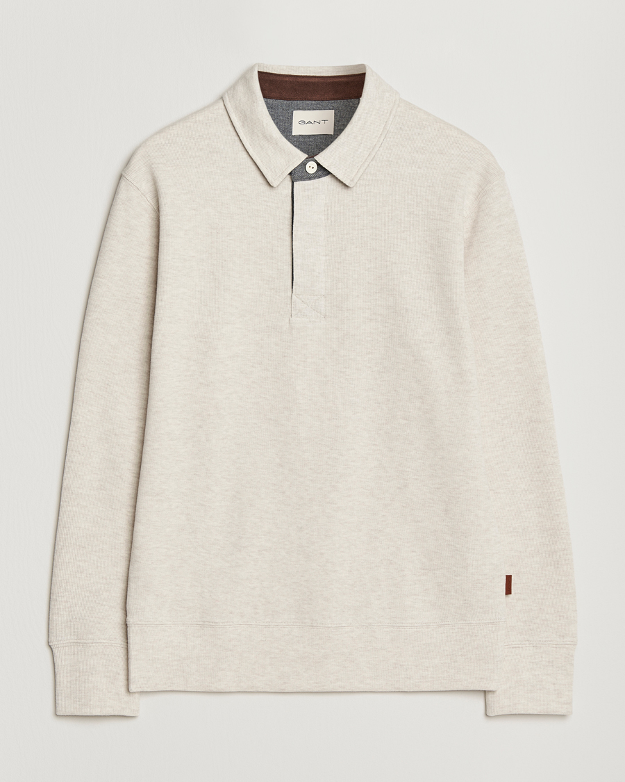 Homme | Polos | GANT | Light Sacker Rib Long Sleeve Polo Seed Melange