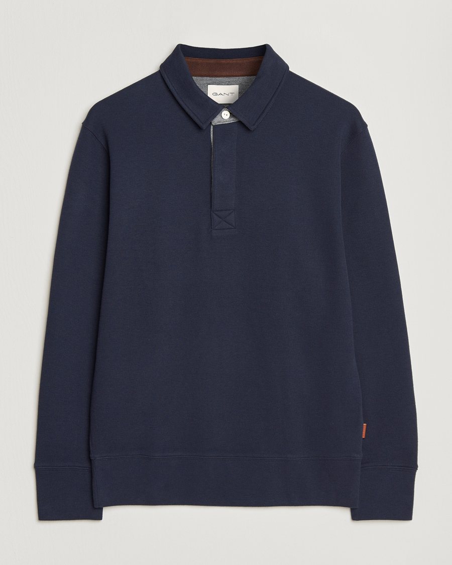Homme | Polos | GANT | Light Sacker Rib Long Sleeve Polo Evening Blue