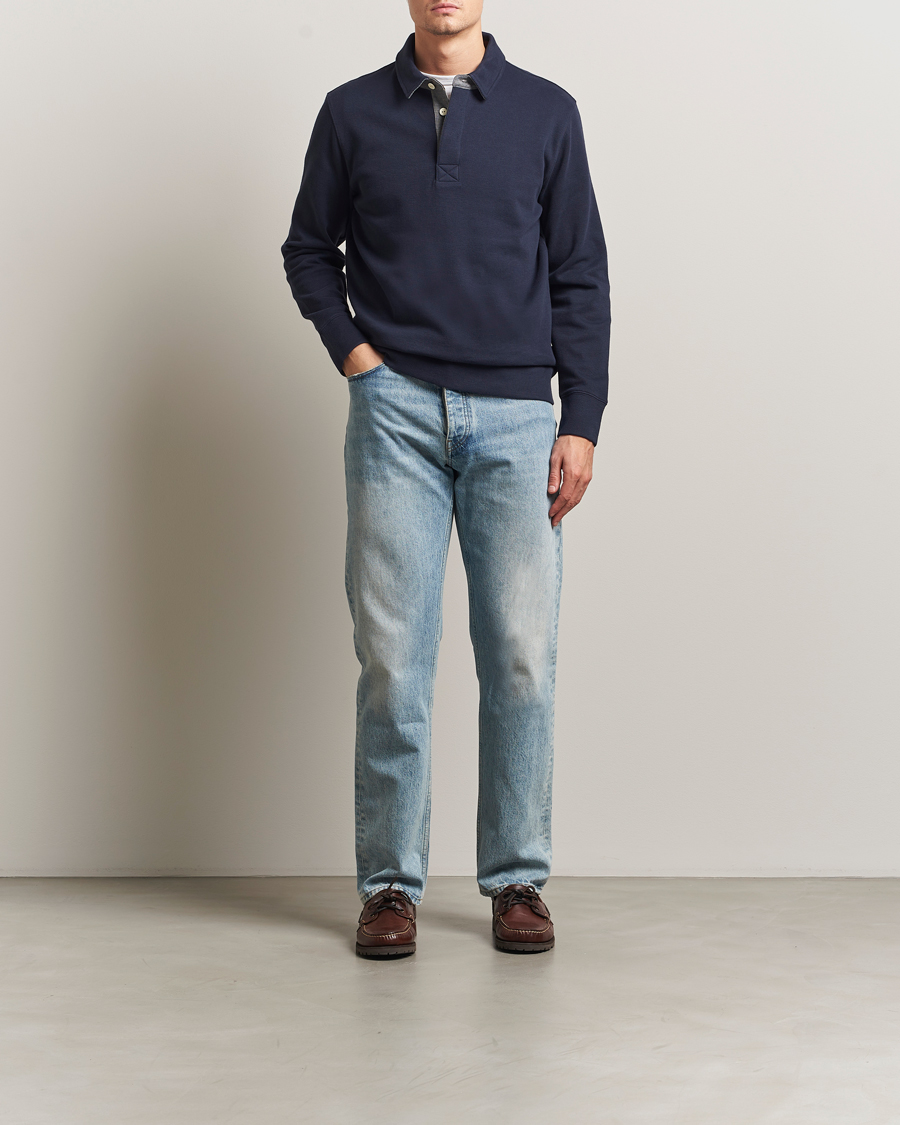Homme | Polos | Gant | Light Sacker Rib Long Sleeve Polo Evening Blue