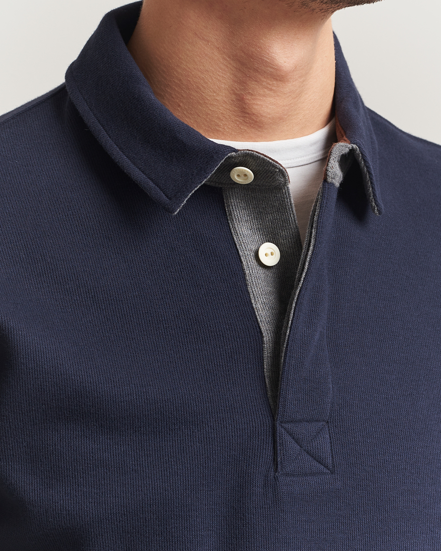 Homme | Polos | GANT | Light Sacker Rib Long Sleeve Polo Evening Blue