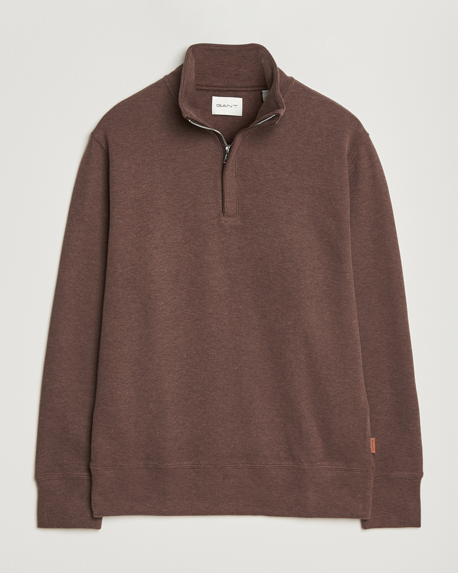 Homme | Pulls Et Tricots | GANT | Light Sacker Rib Half Zip Dark Brown Melange