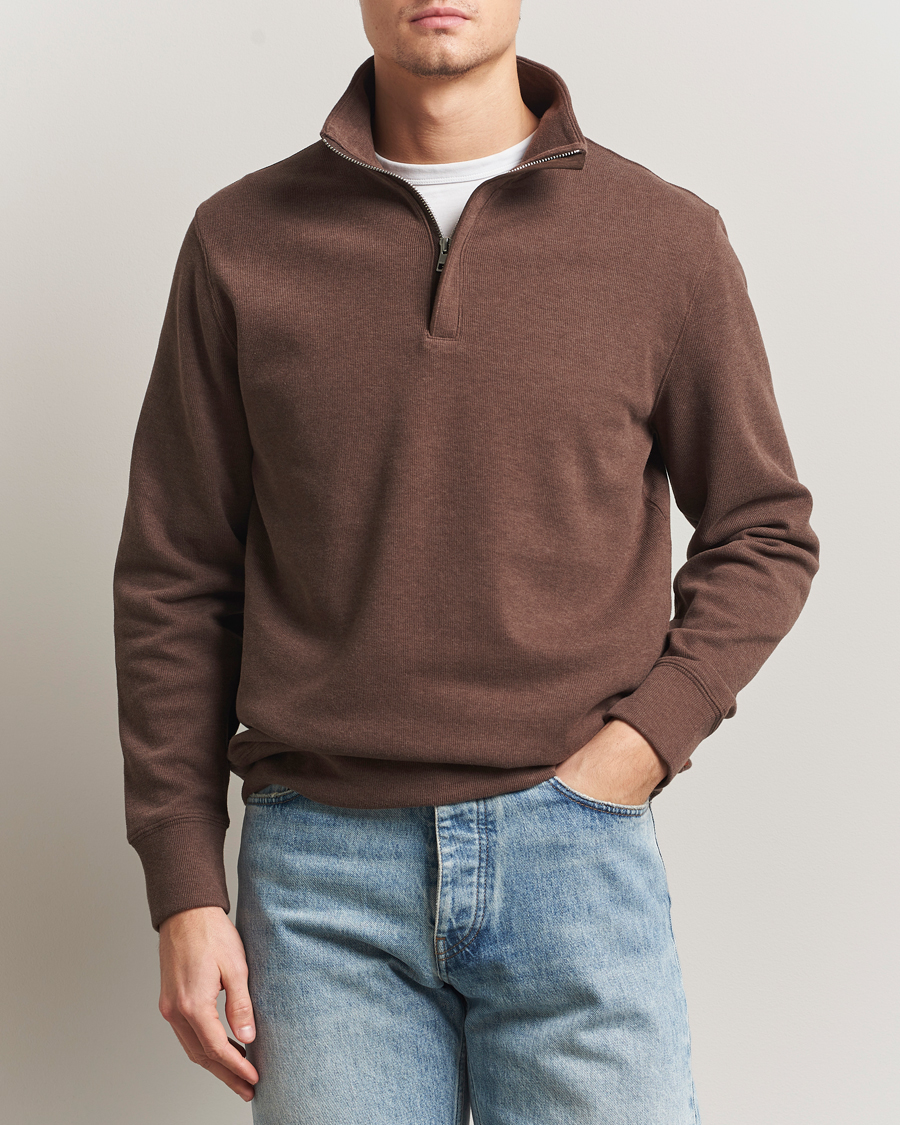 Homme | Pulls Et Tricots | Gant | Light Sacker Rib Half Zip Dark Brown Melange