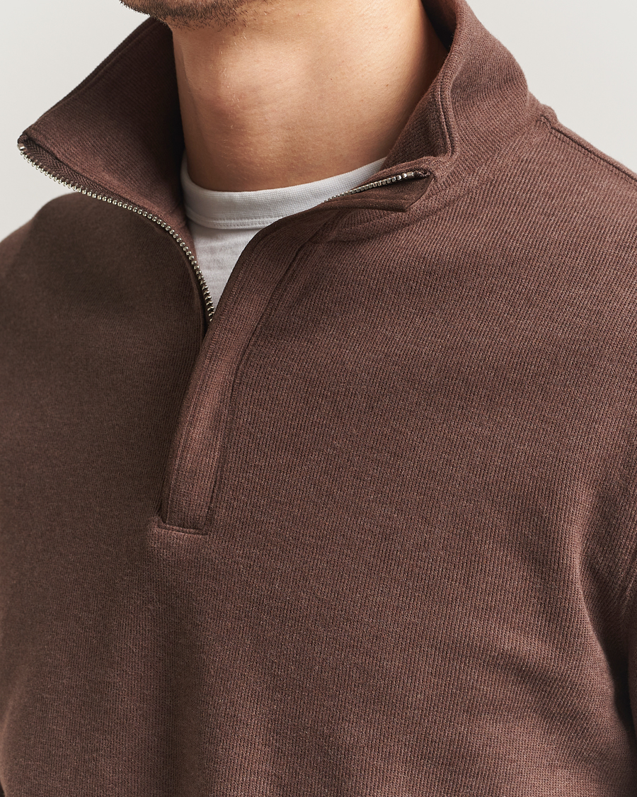 Homme | Pulls Et Tricots | GANT | Light Sacker Rib Half Zip Dark Brown Melange