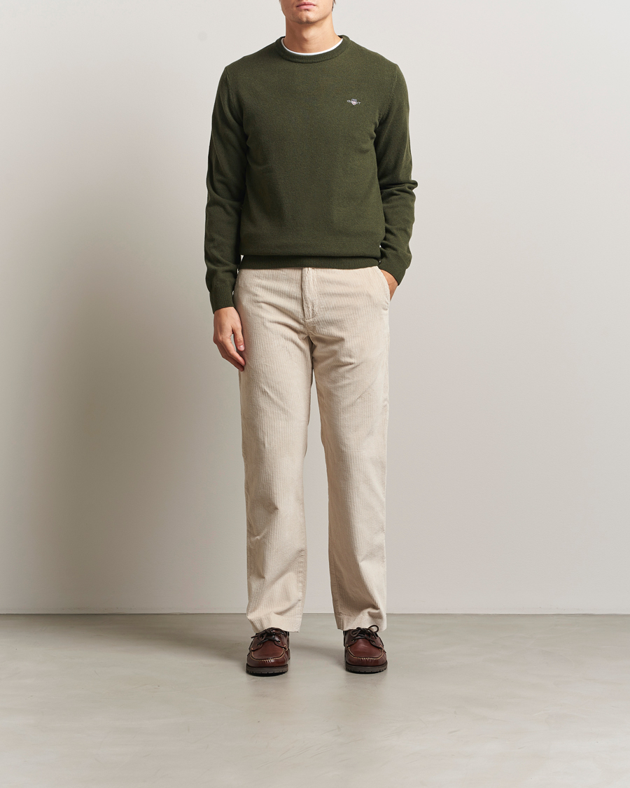 Homme | Pulls Et Tricots | Gant | Superfine Lambswool Crew Neck Khaki Green Melange