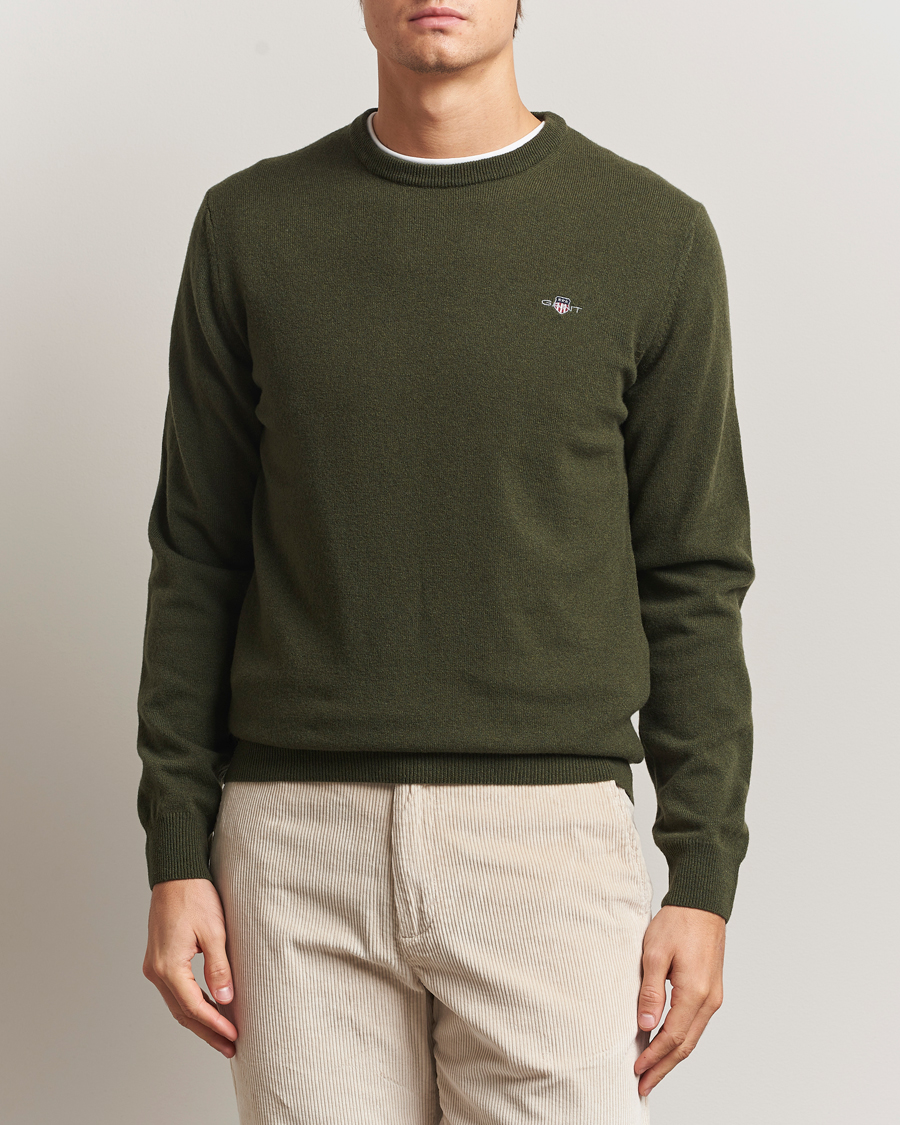 Homme | Pulls Et Tricots | Gant | Superfine Lambswool Crew Neck Khaki Green Melange