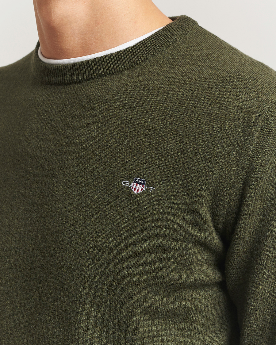 Homme | Pulls Et Tricots | Gant | Superfine Lambswool Crew Neck Khaki Green Melange