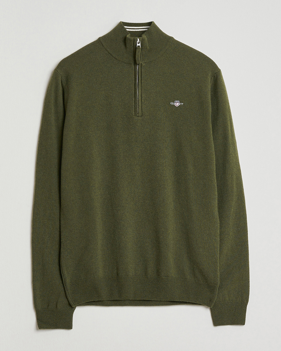 Homme | Pulls Et Tricots | GANT | Superfine Lambswool Half Zip Khaki Green Melange