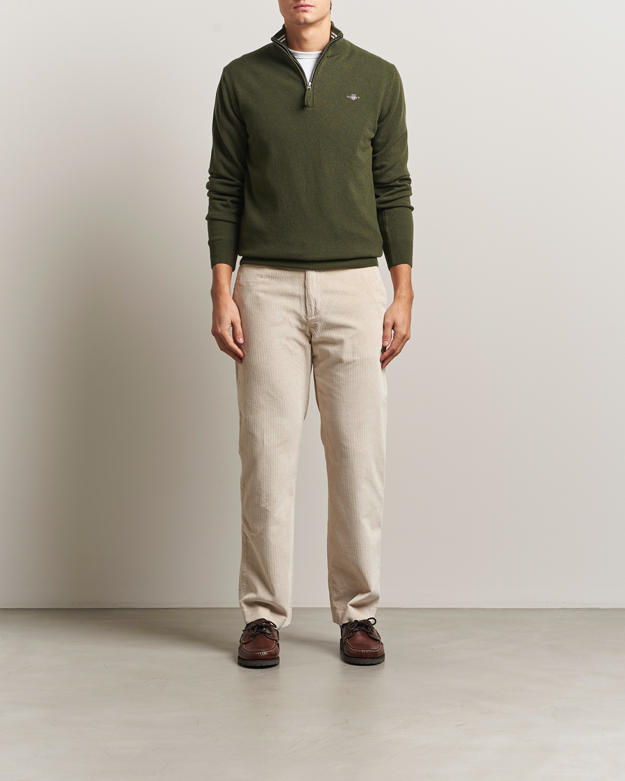 Homme | Pulls Et Tricots | GANT | Superfine Lambswool Half Zip Khaki Green Melange