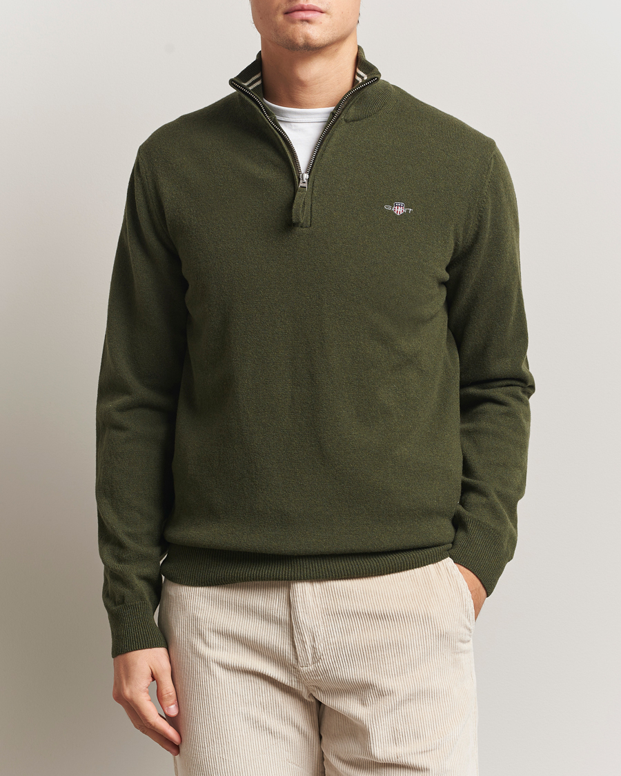 Homme | Pulls Et Tricots | Gant | Superfine Lambswool Half Zip Khaki Green Melange