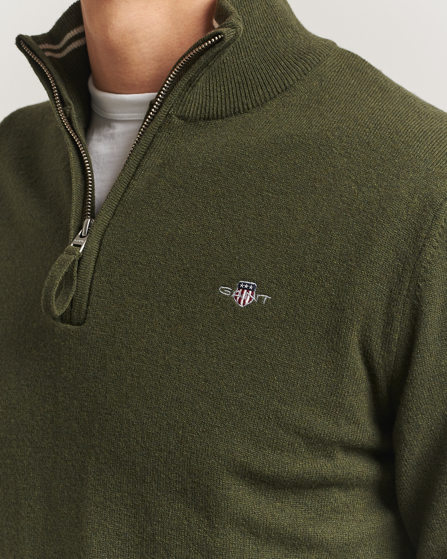 Homme | Pulls Et Tricots | GANT | Superfine Lambswool Half Zip Khaki Green Melange