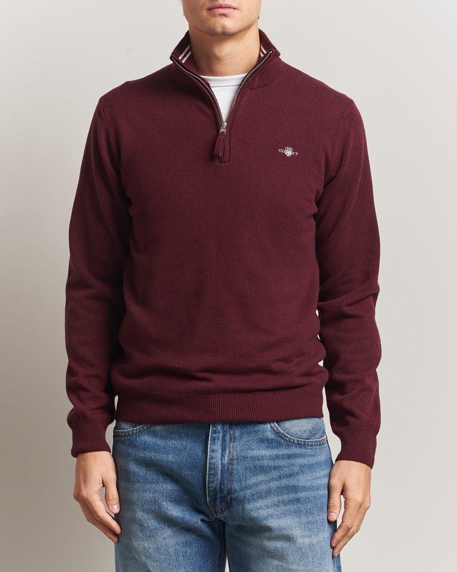 Homme | Pulls Et Tricots | Gant | Superfine Lambswool Half Zip Bordeaux Melange