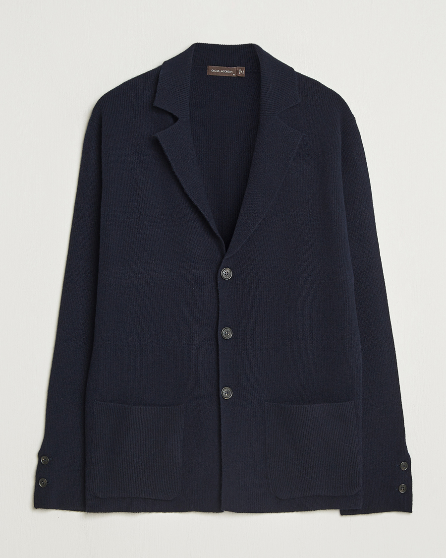 Homme | Blazers | Oscar Jacobson | Antonio Knitted Wool Blazer Navy