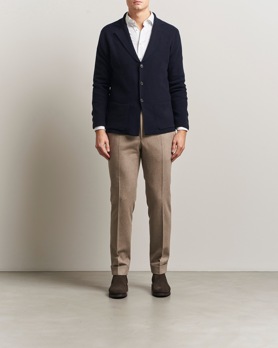 Homme | Blazers | Oscar Jacobson | Antonio Knitted Wool Blazer Navy