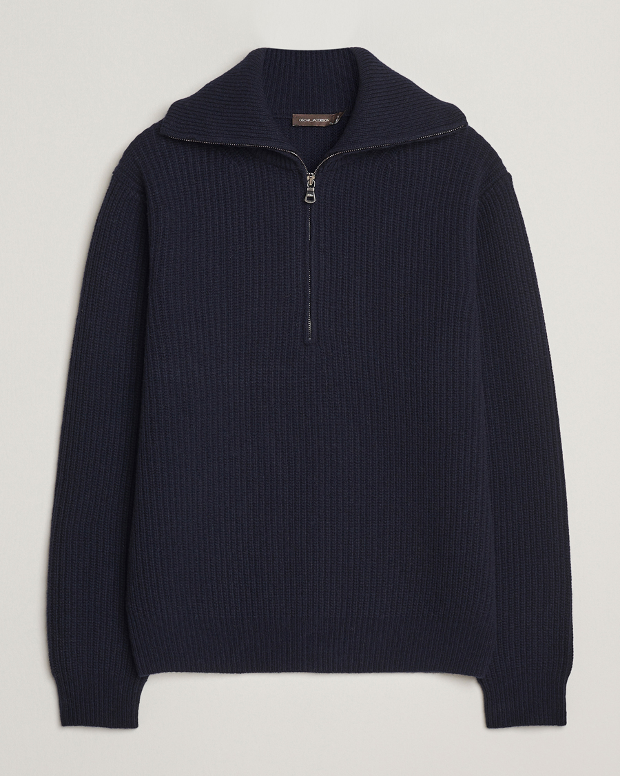Homme | Pulls Et Tricots | Oscar Jacobson | Mauritz Chunky Wool Half-Zip Navy