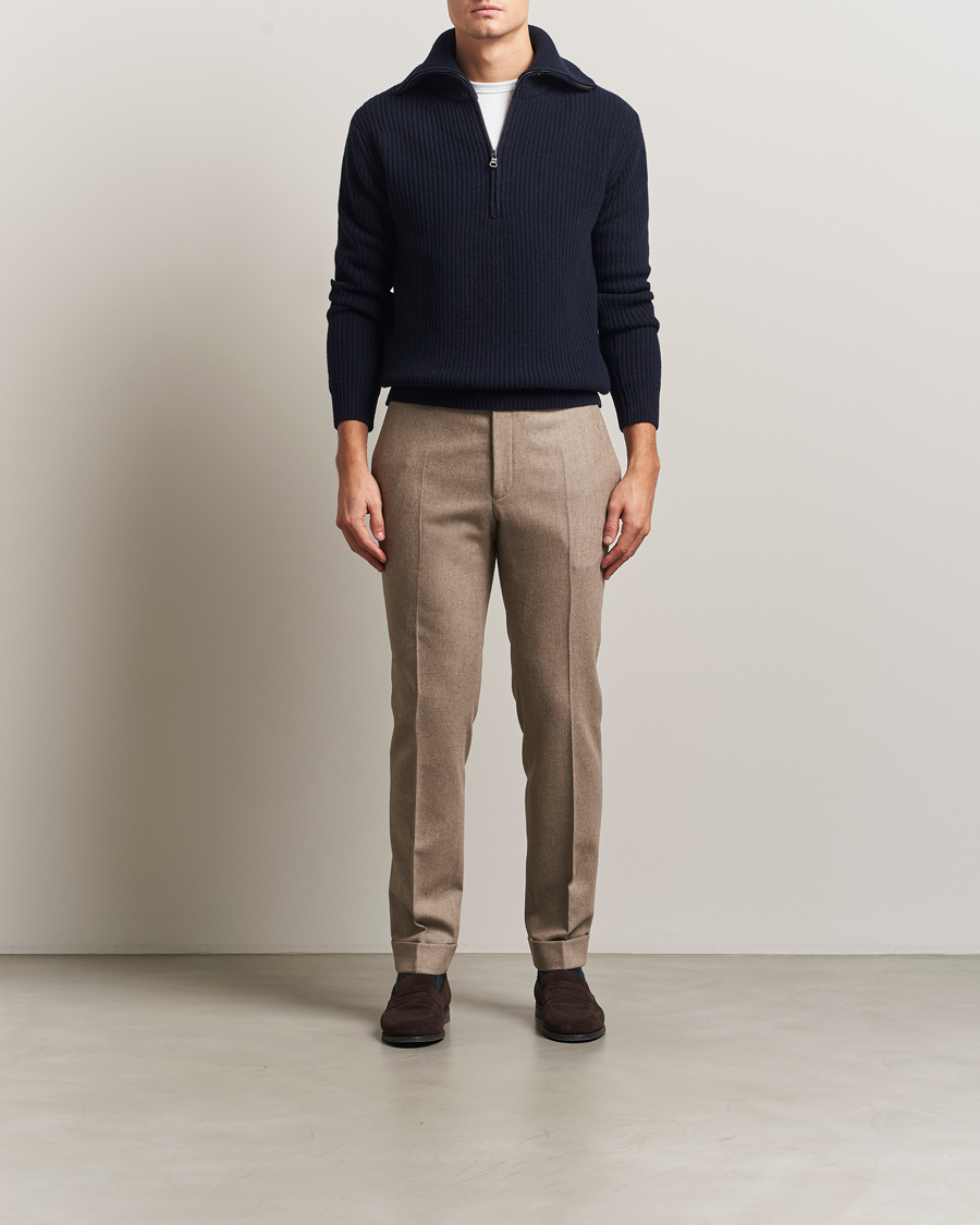 Homme | Pulls Et Tricots | Oscar Jacobson | Mauritz Chunky Wool Half-Zip Navy