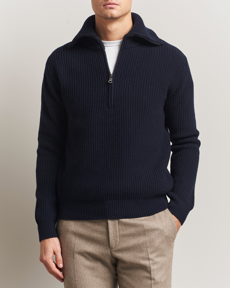 Homme | Pulls Et Tricots | Oscar Jacobson | Mauritz Chunky Wool Half-Zip Navy