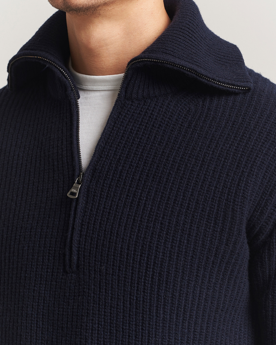 Homme | Pulls Et Tricots | Oscar Jacobson | Mauritz Chunky Wool Half-Zip Navy