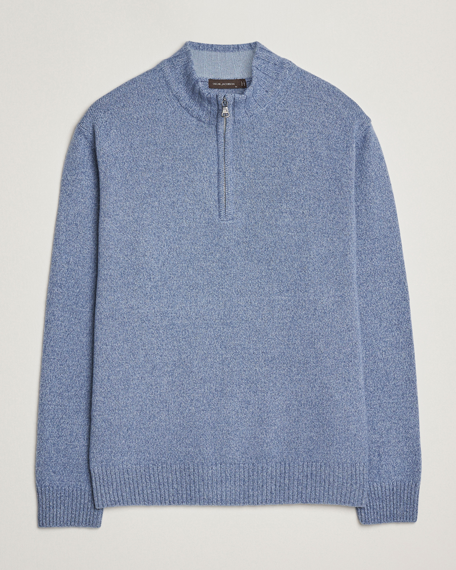 Homme | Pulls Et Tricots | Oscar Jacobson | Paul Wool/Cashmere Half-Zip Light Blue