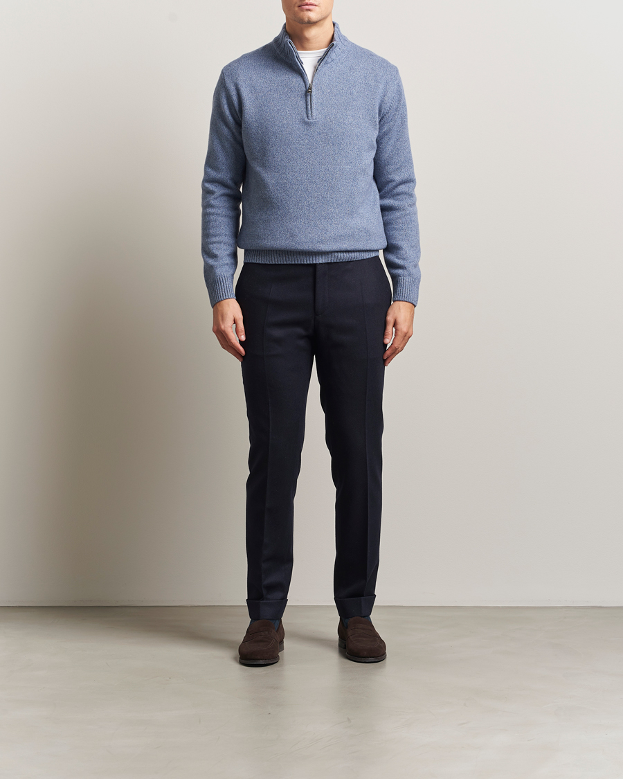 Homme | Pulls Et Tricots | Oscar Jacobson | Paul Wool/Cashmere Half-Zip Light Blue