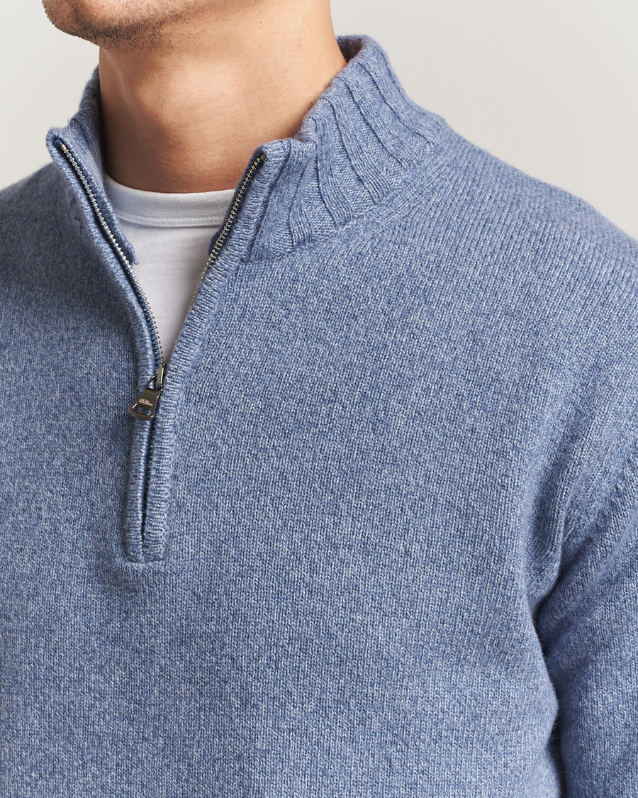 Homme | Pulls Et Tricots | Oscar Jacobson | Paul Wool/Cashmere Half-Zip Light Blue