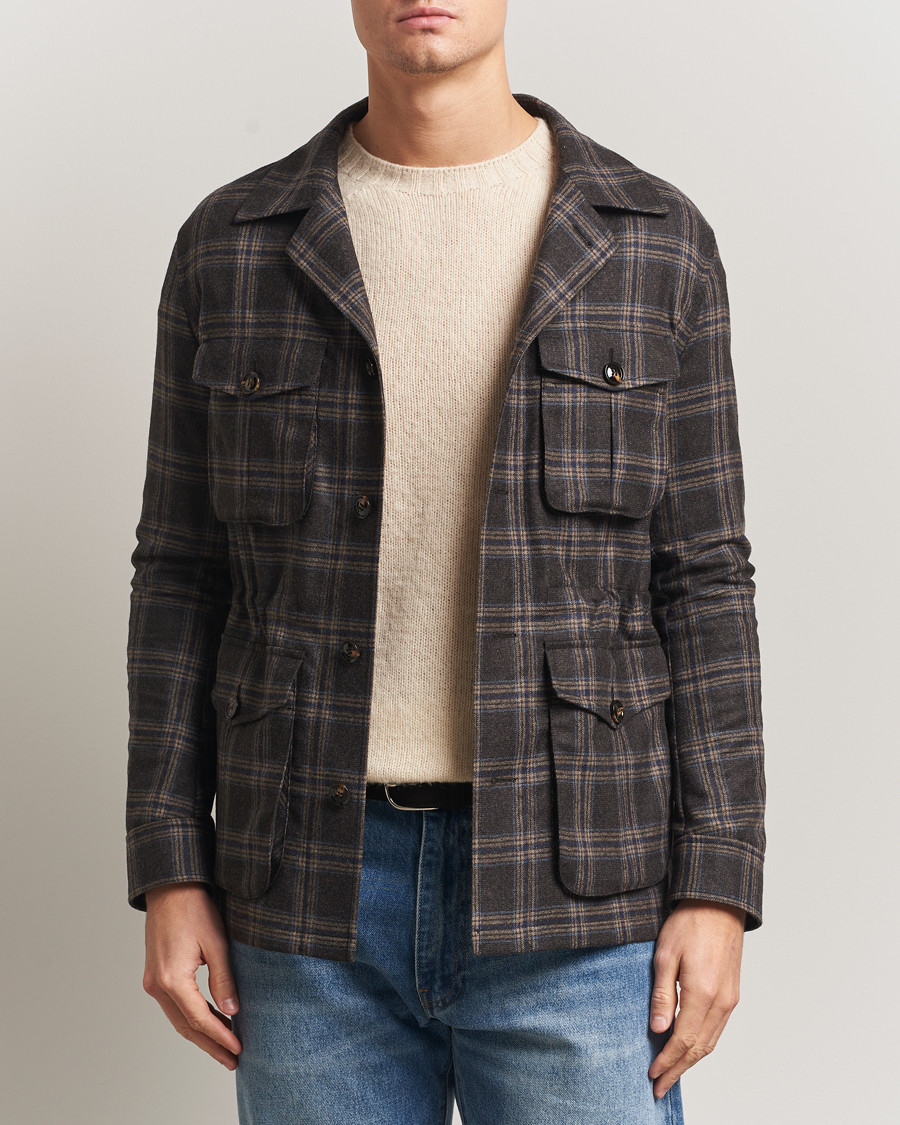 Homme | Manteaux Et Vestes | Oscar Jacobson | Sirolo Checked Shirt Jacket Brown/Blue