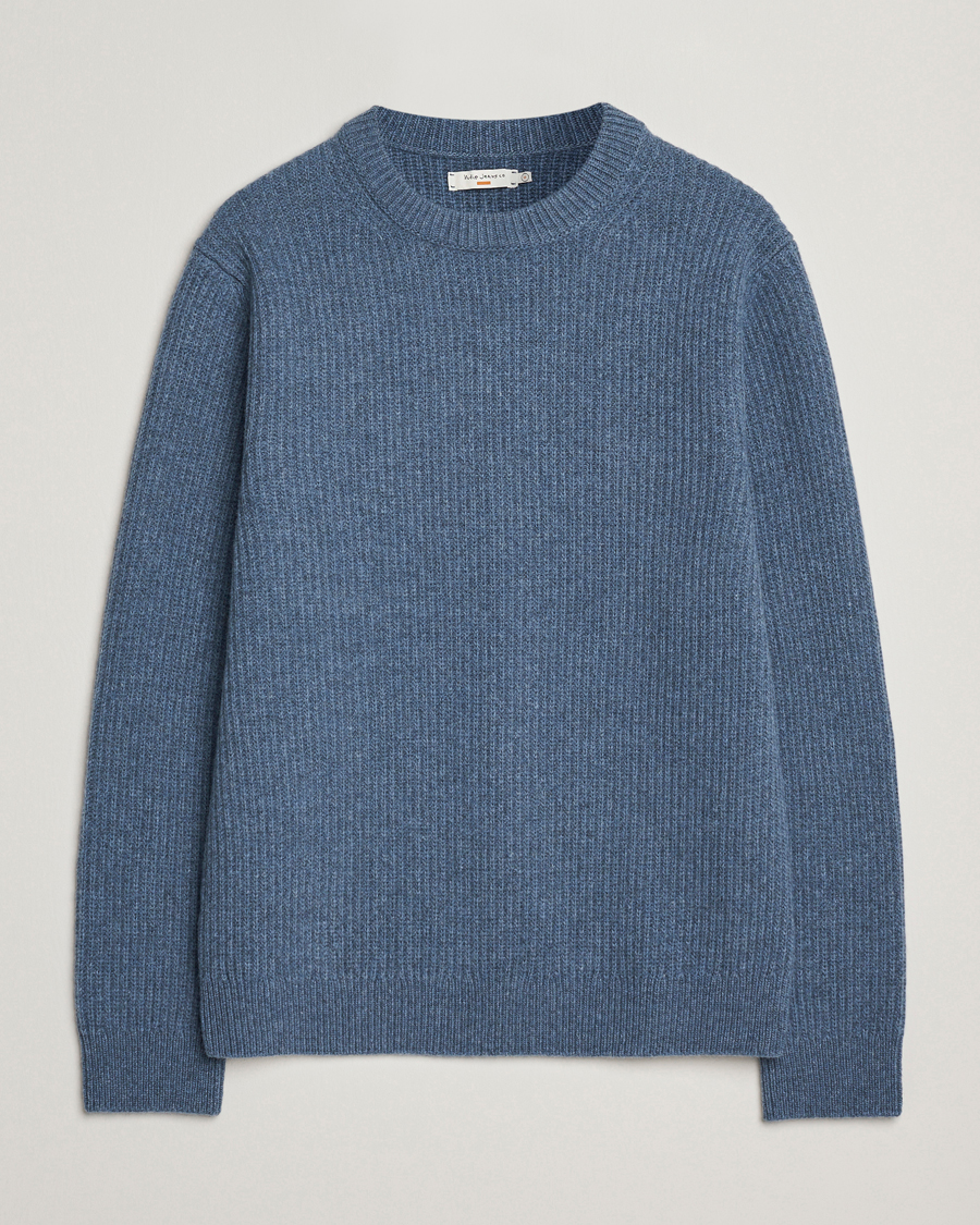 Homme | Pulls Et Tricots | Nudie Jeans | August Wool Rib Knitted Sweater Blue Melange