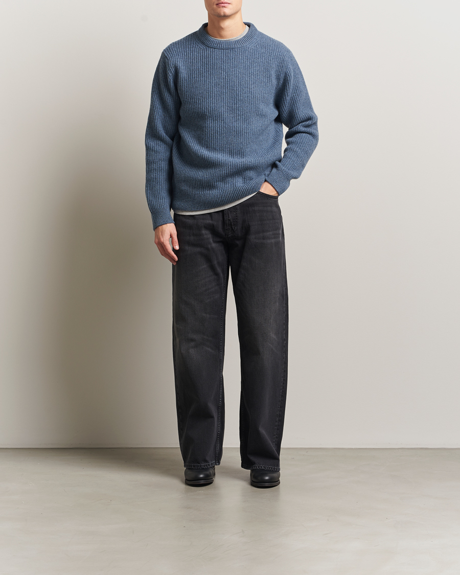 Homme | Pulls Et Tricots | Nudie Jeans | August Wool Rib Knitted Sweater Blue Melange