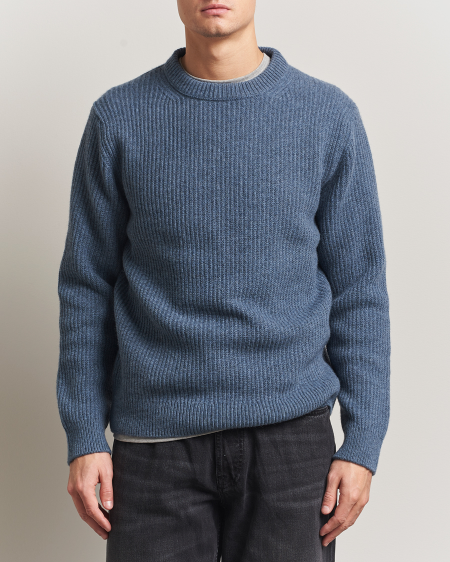 Homme | Pulls Et Tricots | Nudie Jeans | August Wool Rib Knitted Sweater Blue Melange